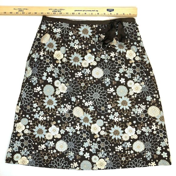 Y2K LAPIS Floral Skirt Brown Blue White A Line Unlined Side Zip Boho Womens P/M - Picture 9 of 10